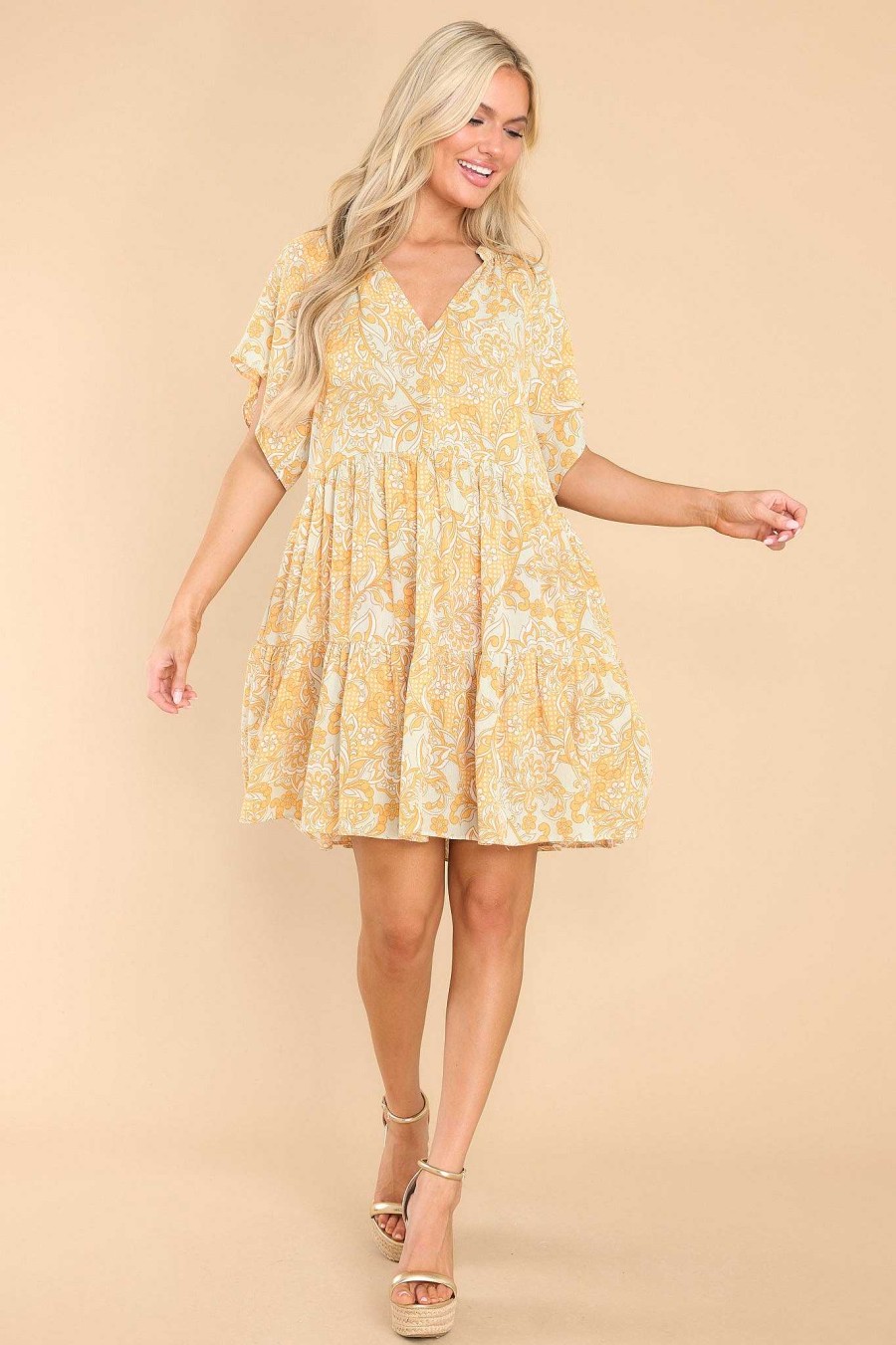 Clothing Red Dress Mini Dresses | Dear Diary Multi Print Dress Yellow