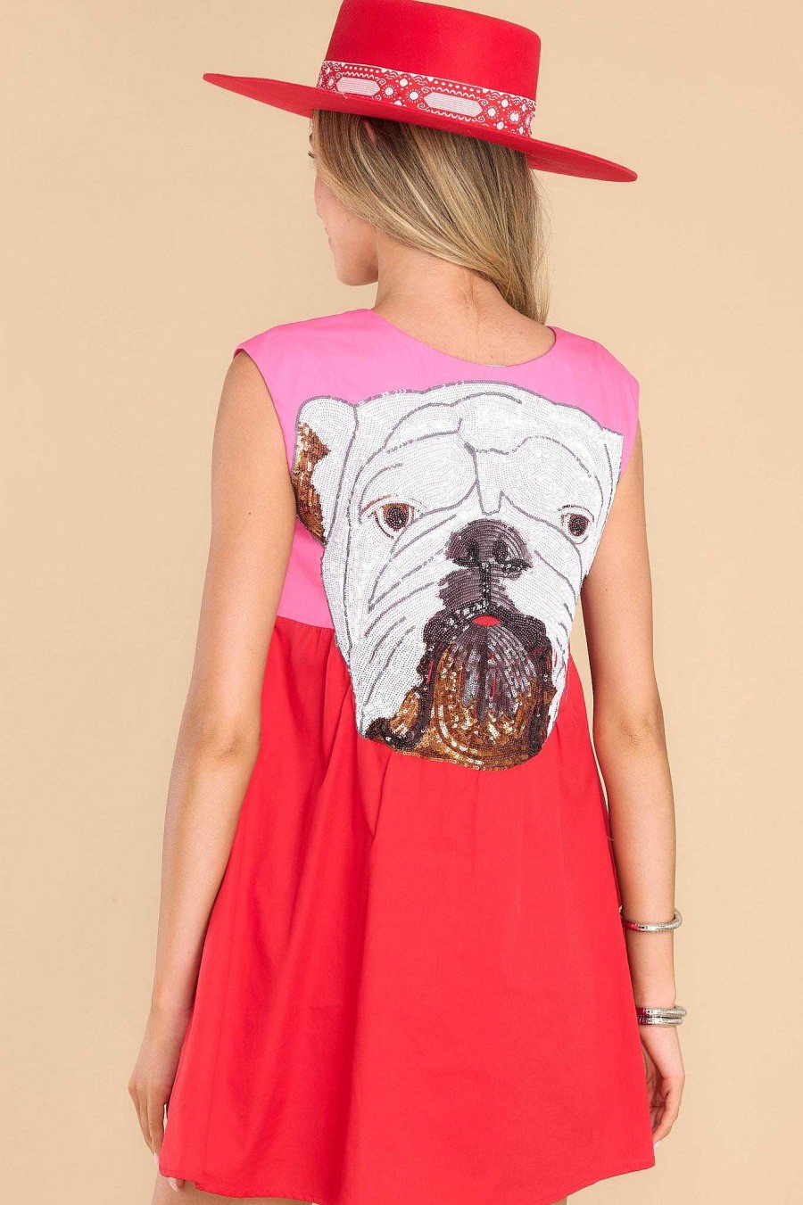 Clothing Queen of Sparkles Mini Dresses | Pink Bulldog Tank Dress Red