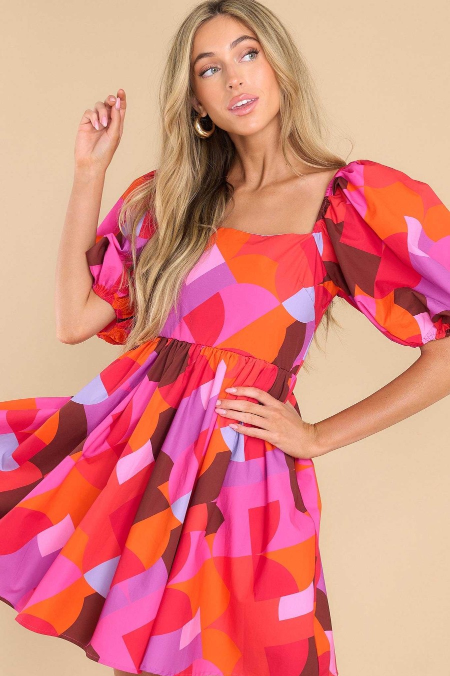 Clothing Red Dress Mini Dresses | So It Seems Print Dress Red