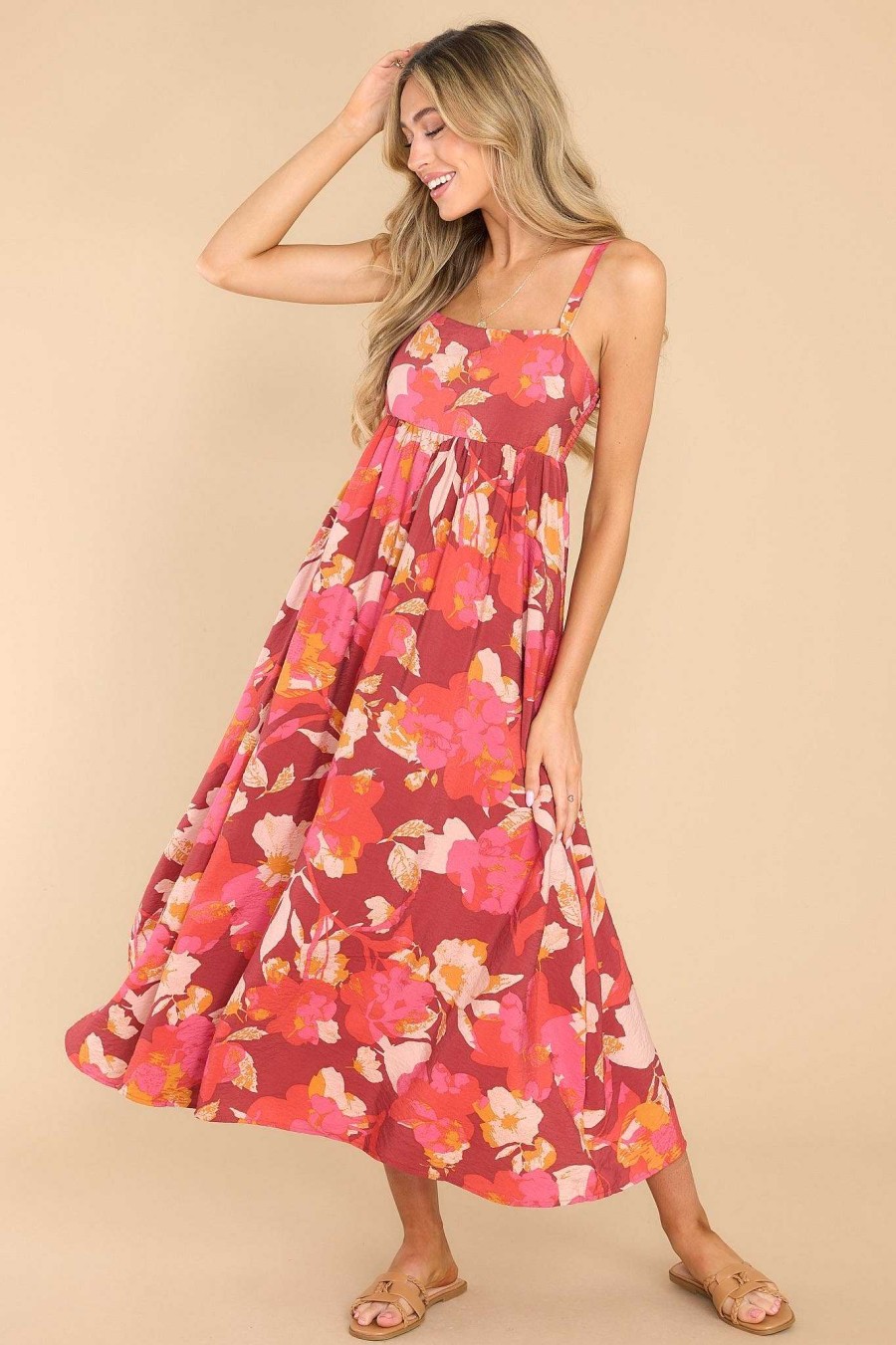 Clothing Red Dress Midi Dresses | Dramatically Cute Floral Print Maxi Dress Red