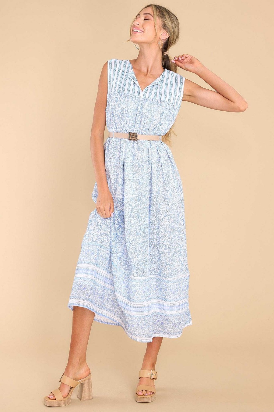 Clothing Victoria Dunn Midi Dresses | Ophelia Skylight Midi Dress Light Blue