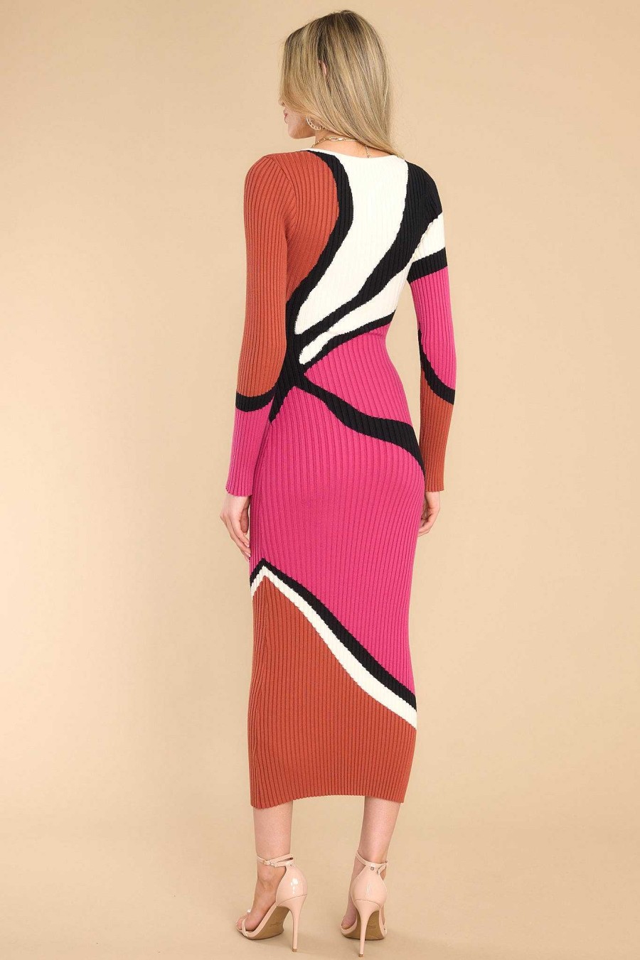 Clothing MINKPINK Midi Dresses | Lorna Knit Midi Dress Hot Pink