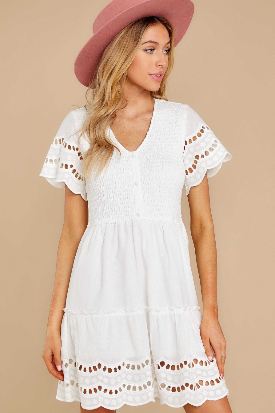 Clothing Aura Mini Dresses | Bet On You Eyelet Dress White
