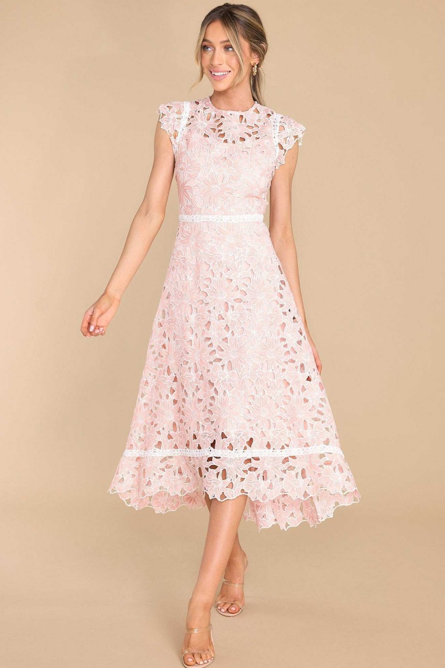 Clothing Red Dress Midi Dresses | Lace And Lillies Dress Light Pink
