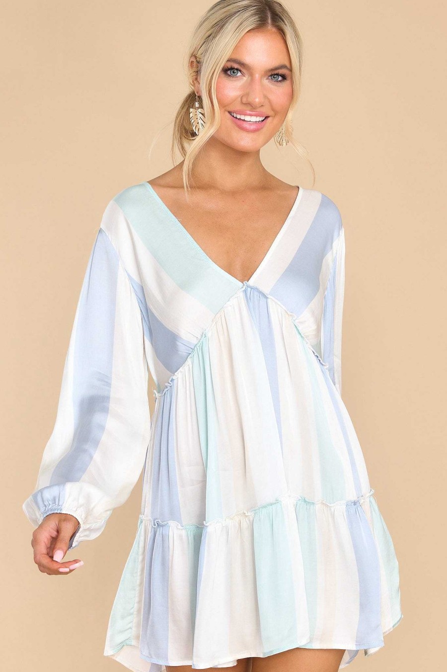 Clothing Red Dress Mini Dresses | Sunny Oasis Multi Stripe Dress Pastel Blue