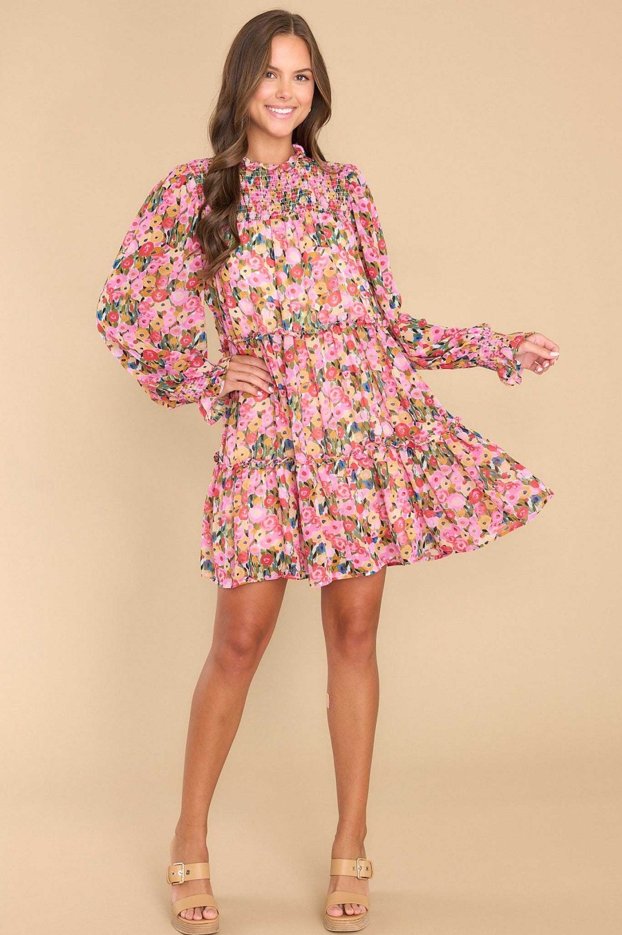 Clothing Red Dress Mini Dresses | Romance Everywhere Pink Floral Print Dress Red