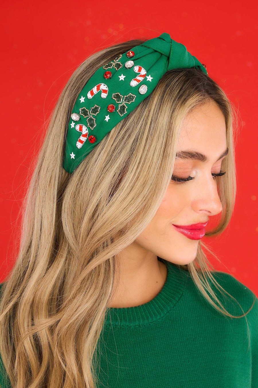 Accessories Red Dress Hair Accessories | Holly Holiday Knot Headband Green