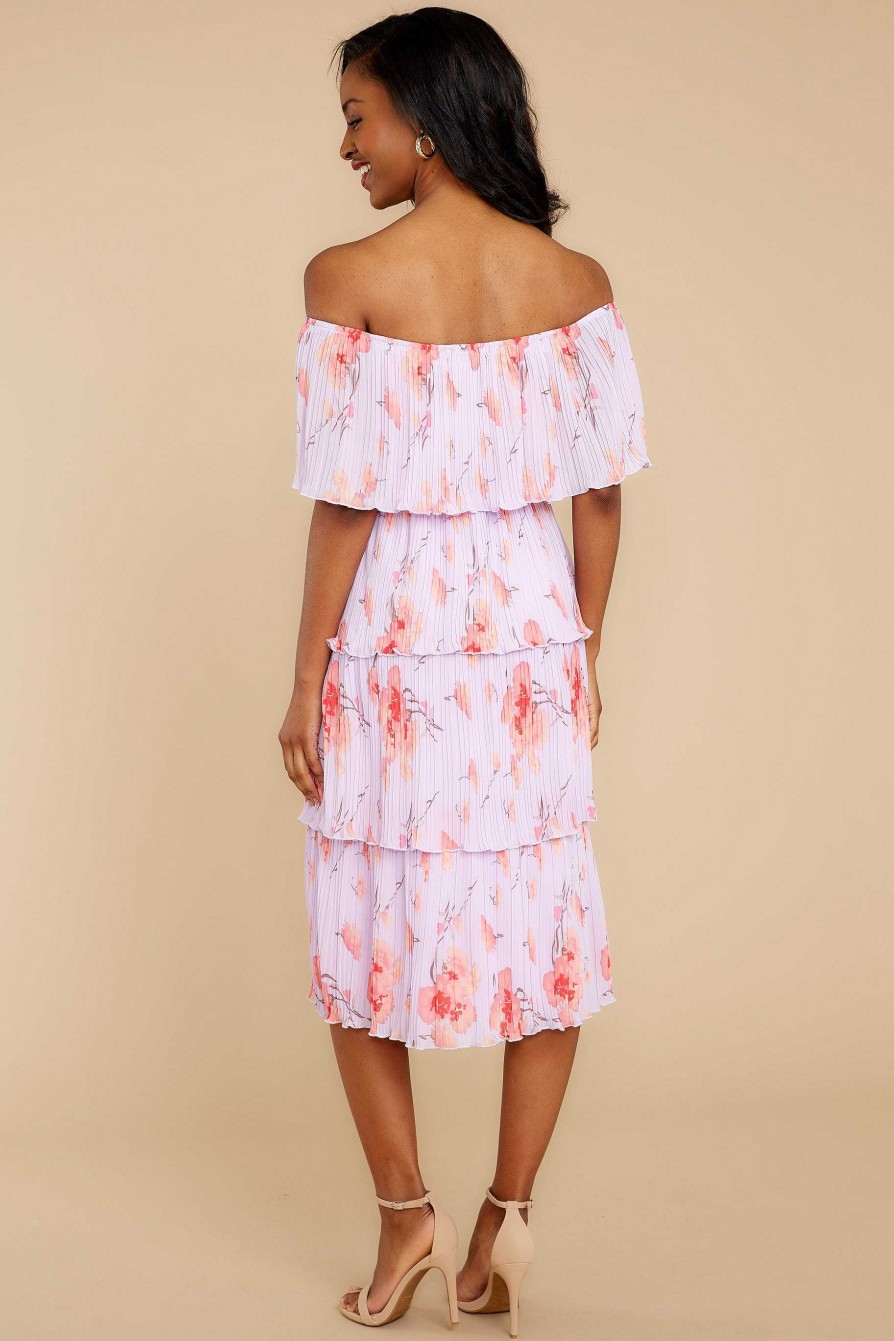 Clothing Red Dress Midi Dresses | Walk Together Lavender Print Midi Dress Lavender Floralprint