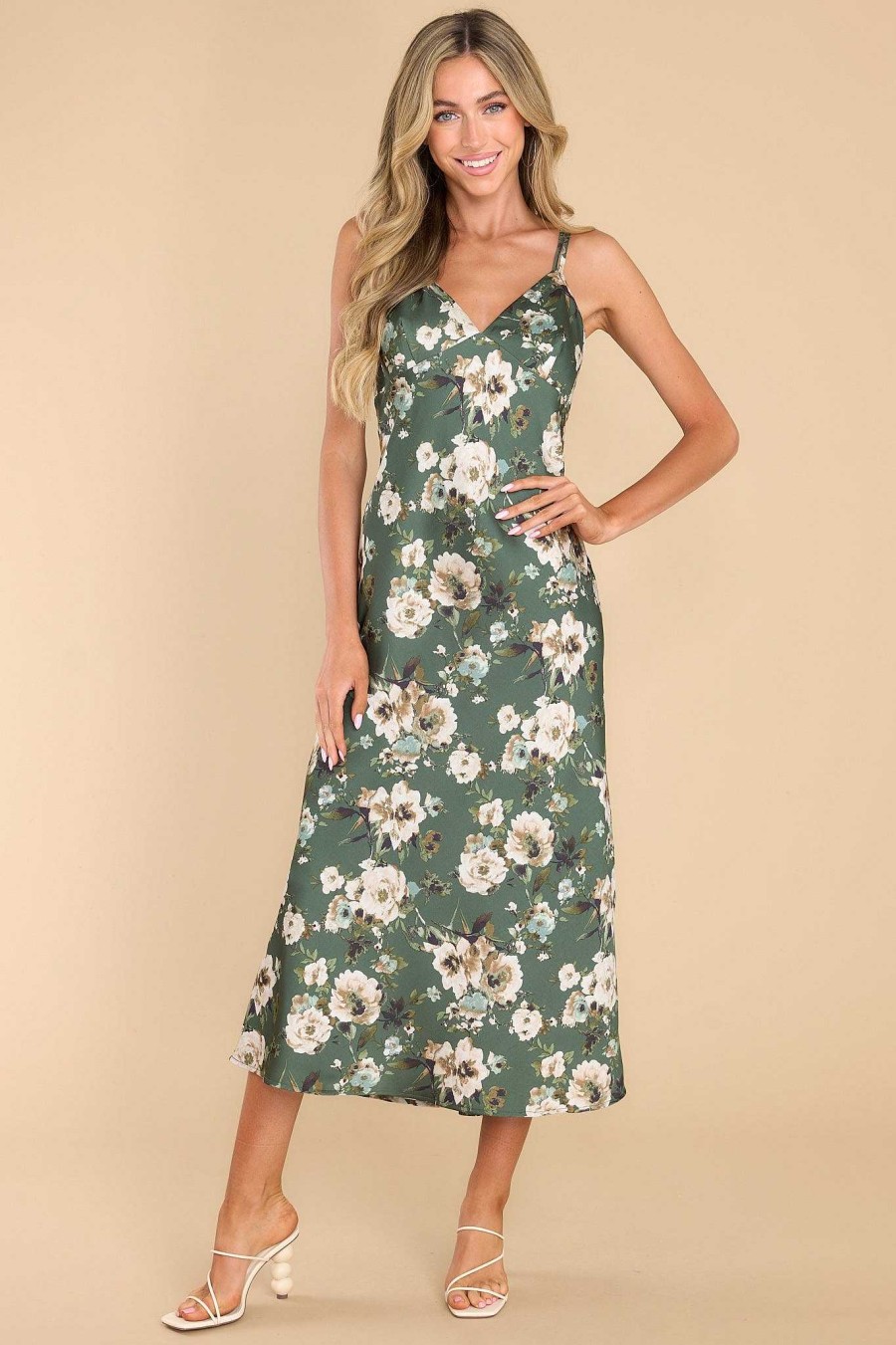 Clothing Red Dress Midi Dresses | Nobody Like Me Floral Midi Dress Hunter Green