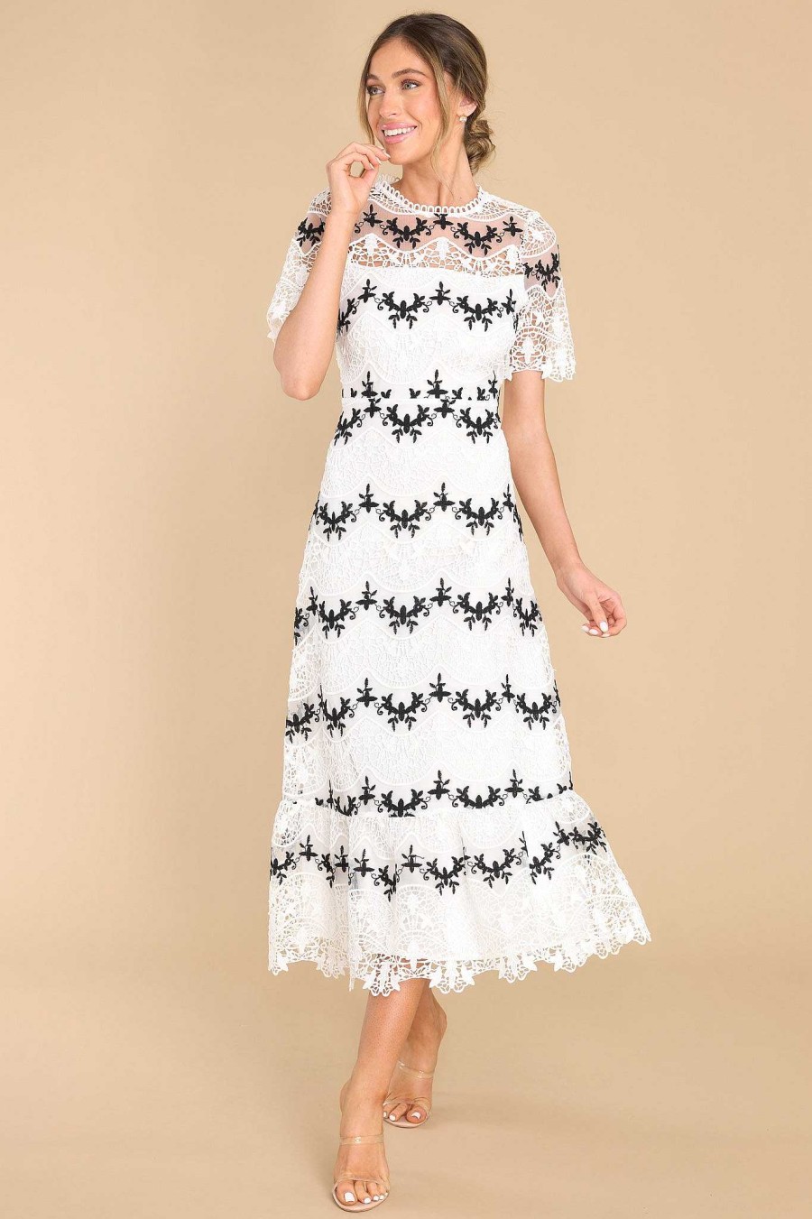 Clothing Red Dress Midi Dresses | Fairytale Beginnings Lace Midi Dress White