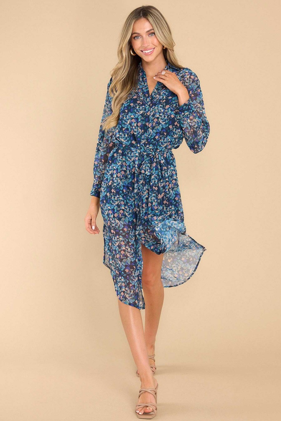 Clothing Meet Me In Santorini Midi Dresses | Devin Geo Dress Blue
