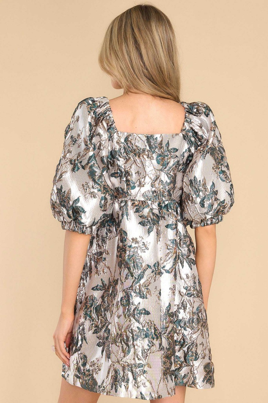 Clothing Red Dress Mini Dresses | Arms Wide Open Floral Print Dress Silver