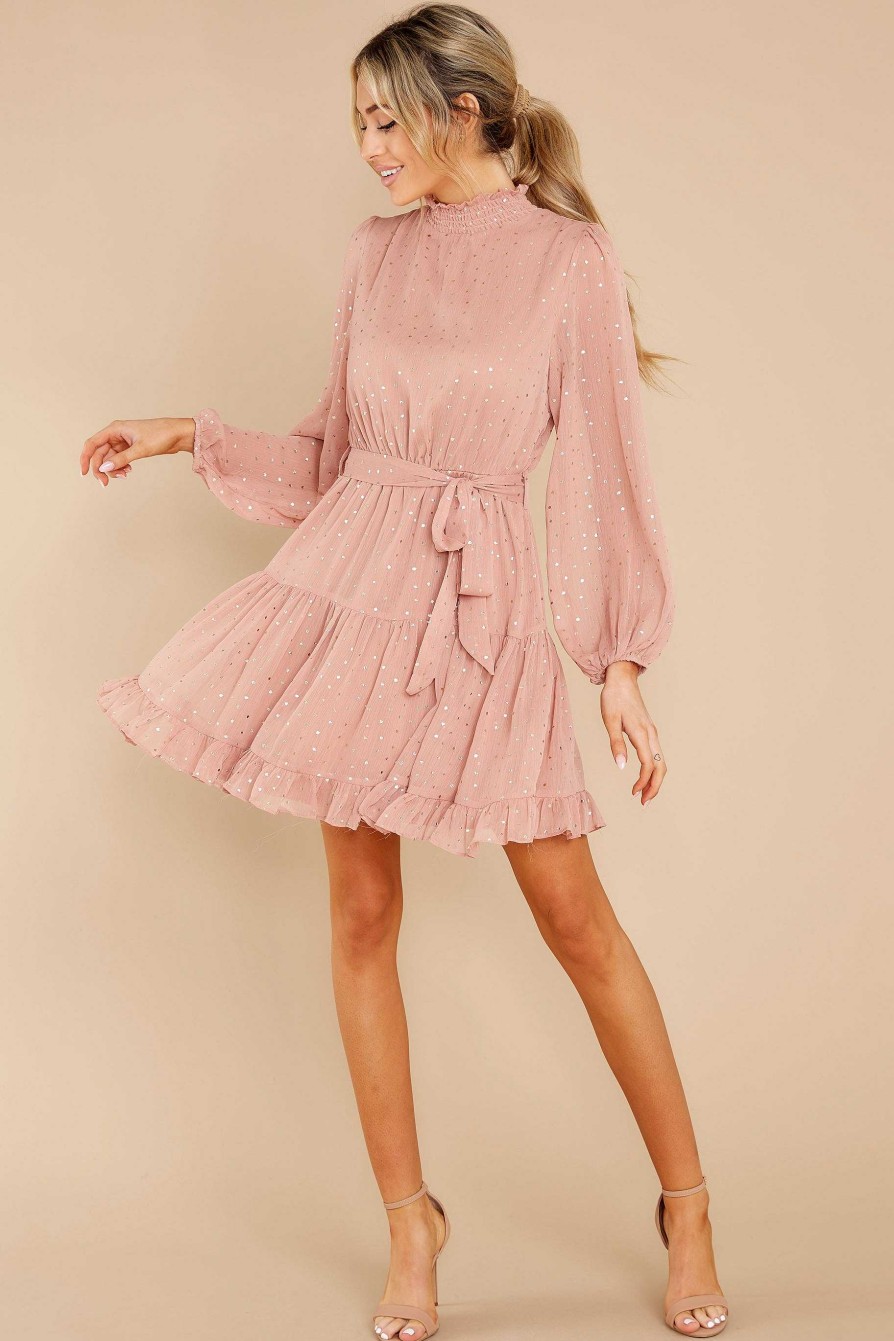 Clothing Red Dress Mini Dresses | Love Struck Print Dress Peach