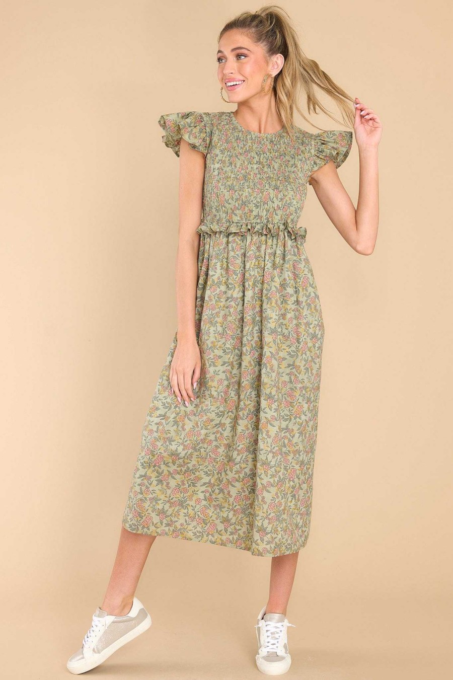 Clothing Victoria Dunn Midi Dresses | Primrose Silver Birch Midi Dress Green