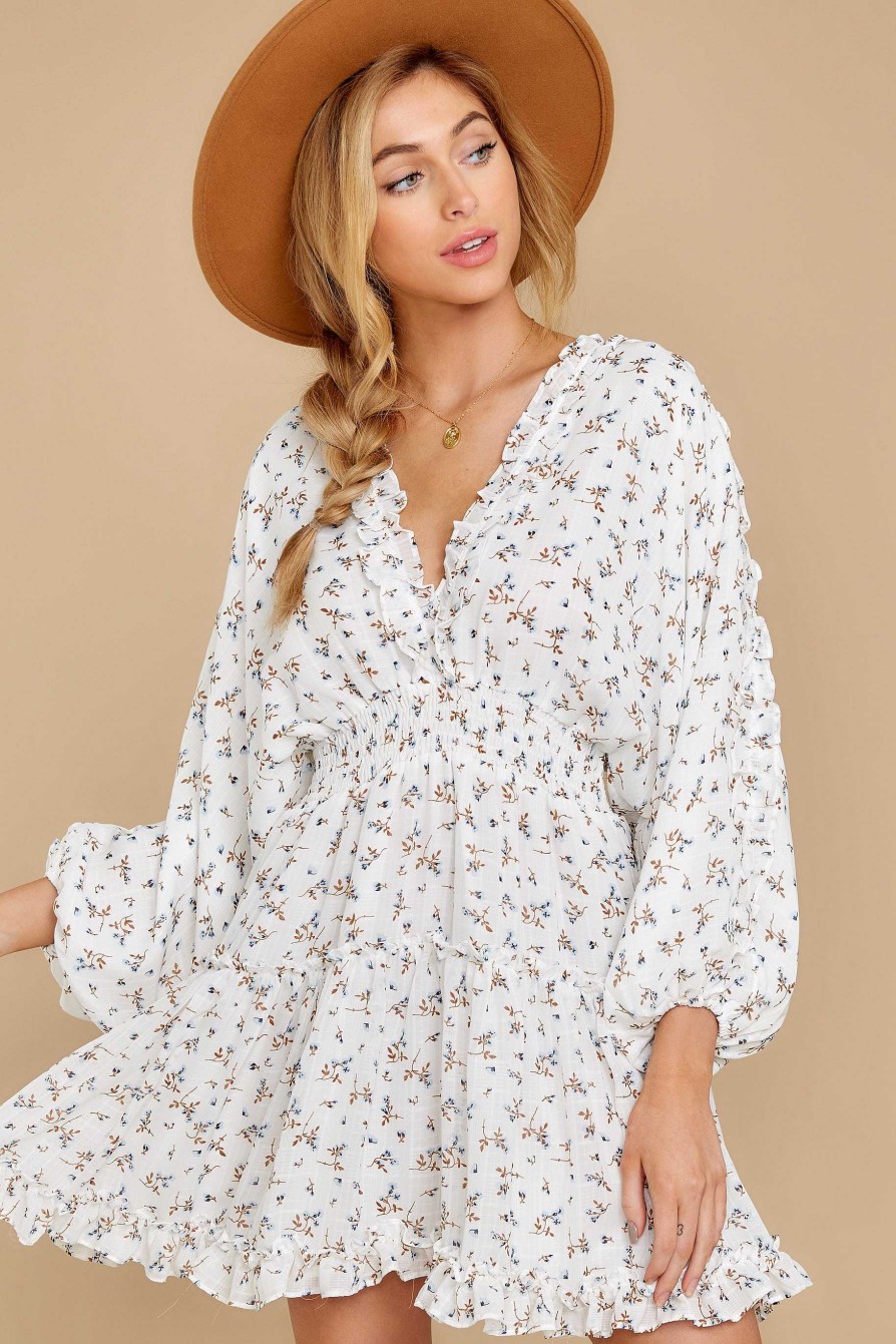 Clothing Red Dress Mini Dresses | About A Feeling Floral Print Dress White