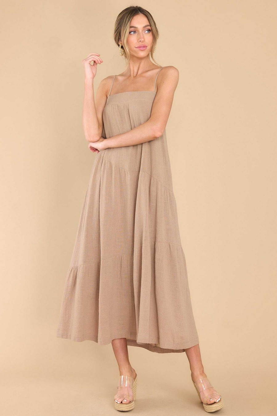 Clothing Red Dress Midi Dresses | Look And Listen Midi Dress Taupe