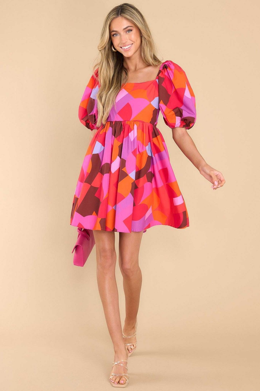 Clothing Red Dress Mini Dresses | So It Seems Print Dress Red