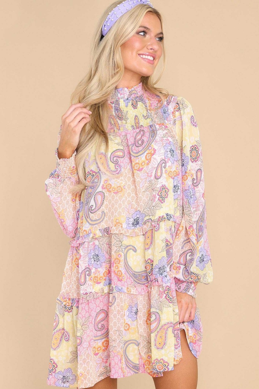 Clothing Red Dress Mini Dresses | Close To The Sun Print Dress Lavender