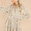 Clothing Red Dress Mini Dresses | Delighted By You Ivory Multi Floral Print Dress Delighted Ivory