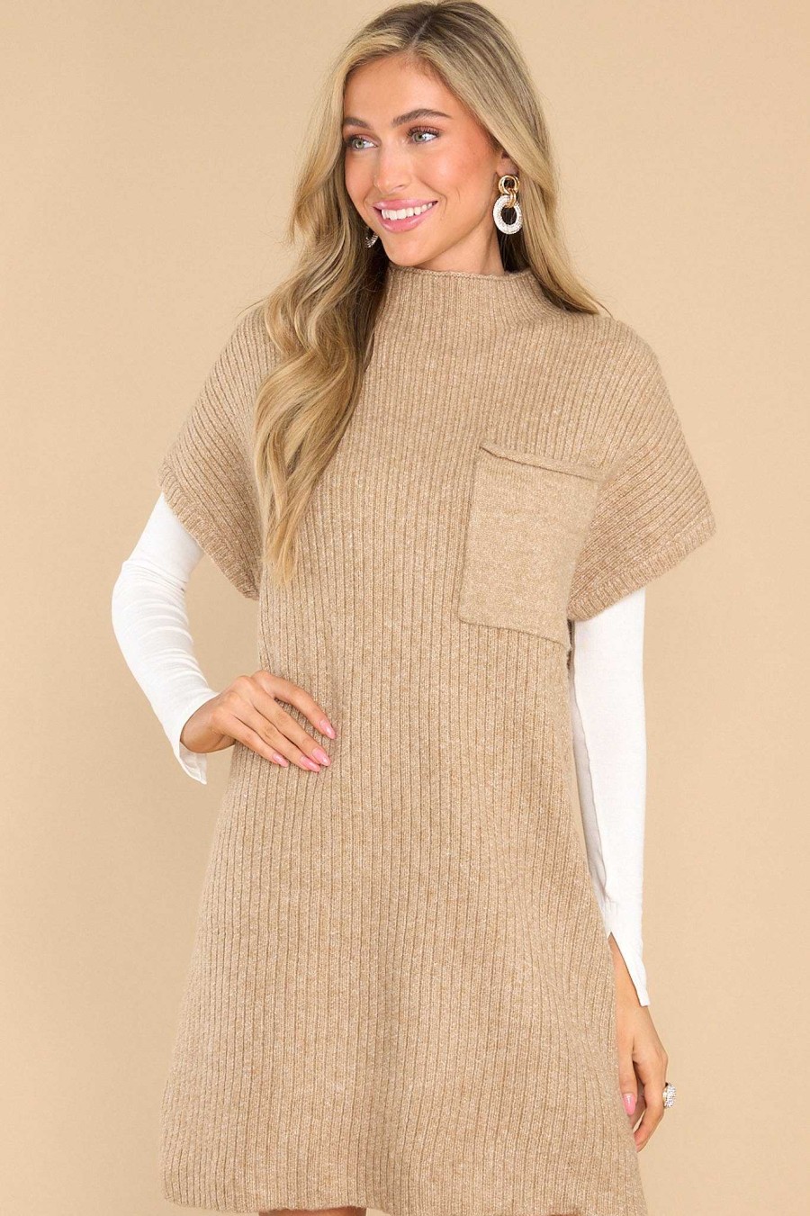 Clothing Red Dress Mini Dresses | Comfy Elegance Sweater Dress Taupe
