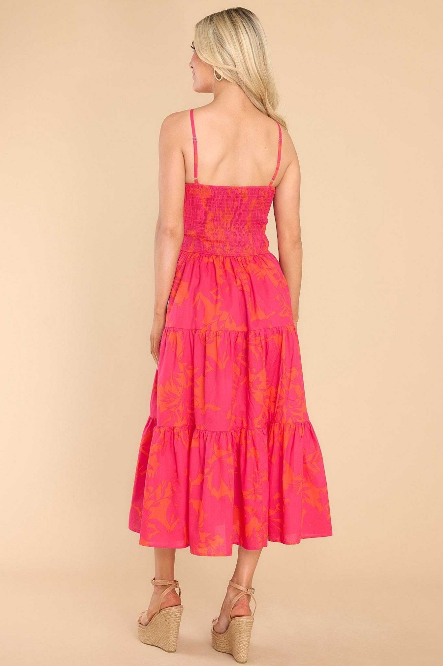 Clothing Red Dress Midi Dresses | Heating Up Print Midi Dress Fuchsia