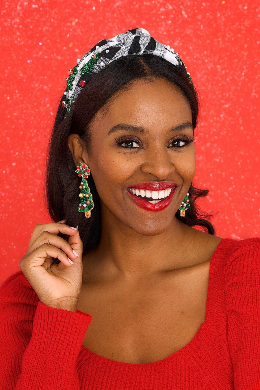 Accessories Red Dress Hair Accessories | Holiday Fever Plaid Knot Headband Black