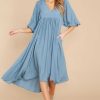 Clothing Red Dress Long Sleeve Dresses | Sweet Interlude High-Low Dress Dusty Blue