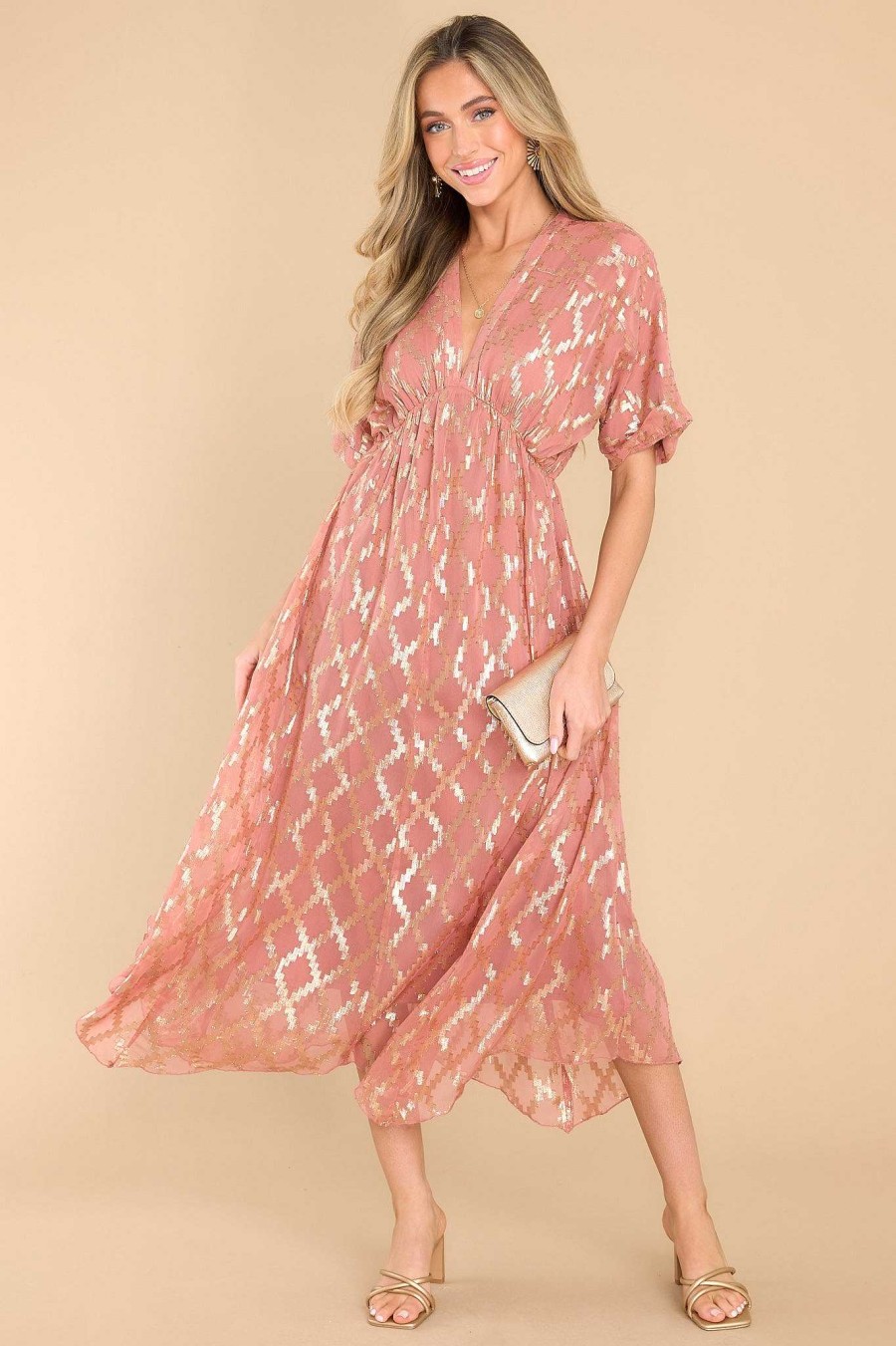 Clothing Red Dress Midi Dresses | Show Stopping Moment Midi Dress Rose Gold