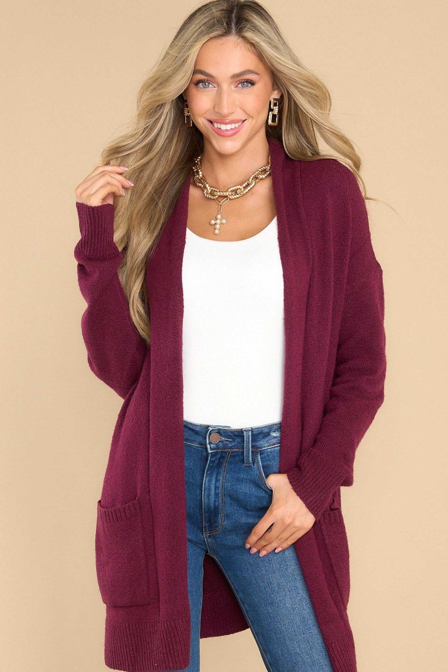 Clothing Red Dress Casual Tops | Pocketful Of Fun Times Cardigan Berry