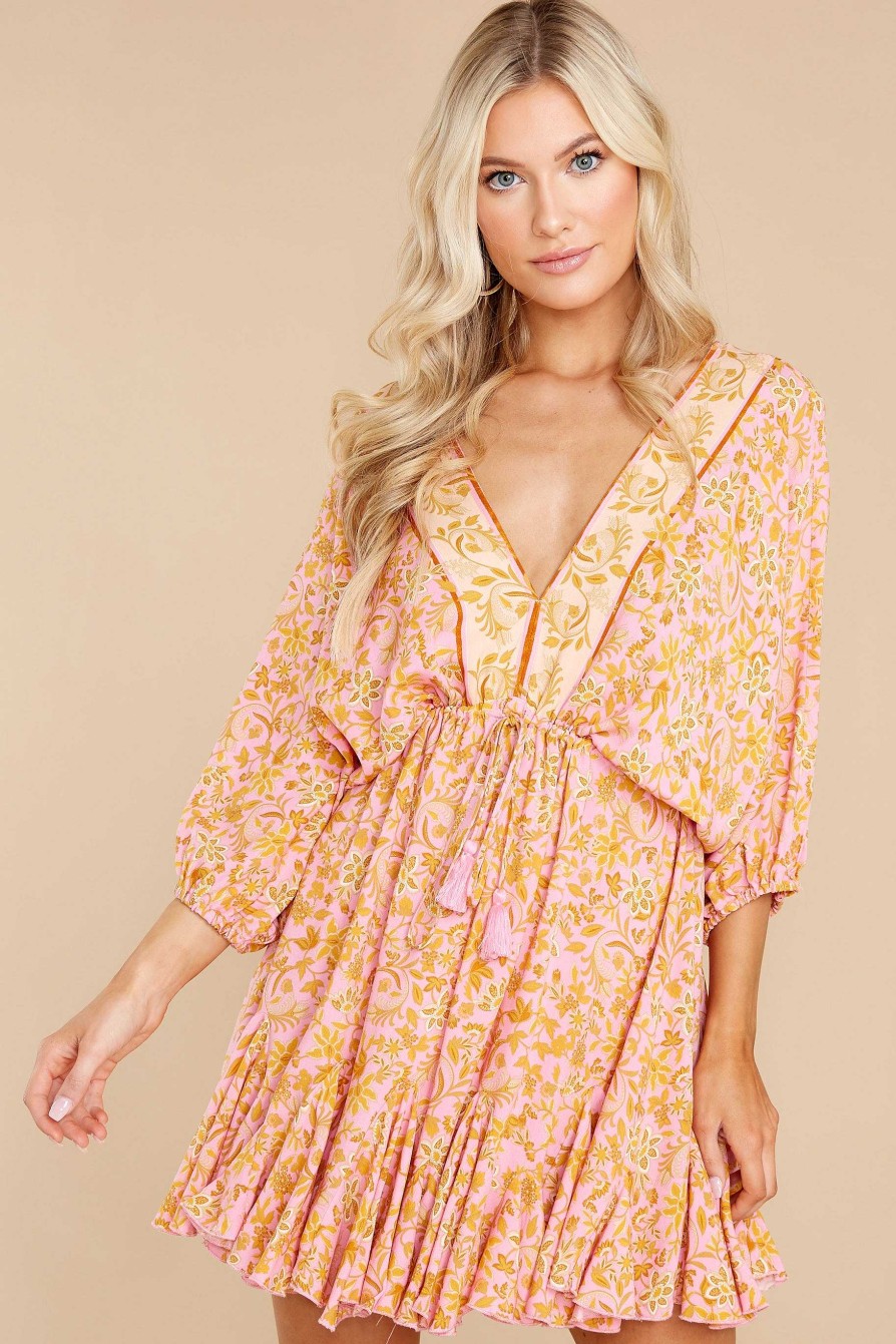Clothing Red Dress Mini Dresses | Golden Touch Floral Print Dress Peach