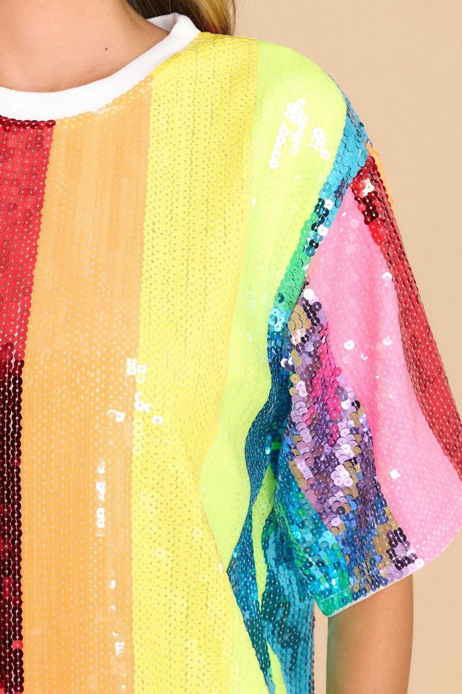 Clothing Red Dress Mini Dresses | Big City Crushing Sequin Tunic Rainbow