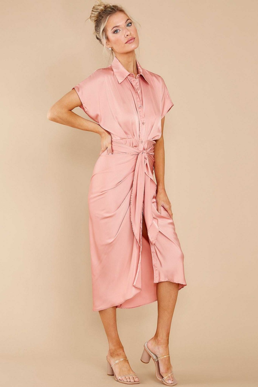 Clothing Red Dress Midi Dresses | Elegant Edge Midi Dress Rose