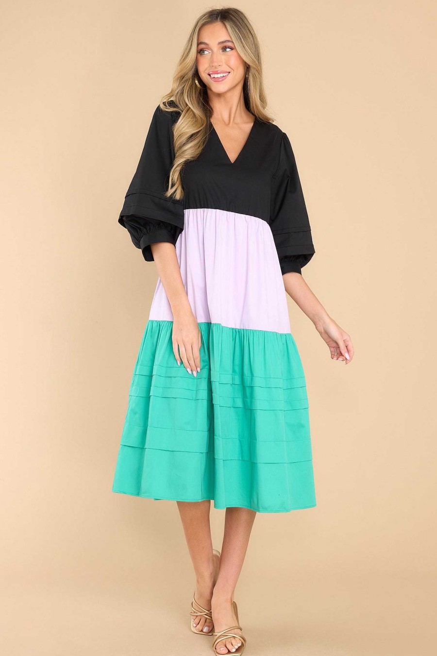 Clothing Crosby by Mollie Burch Midi Dresses | Wylie Unexpected Colorblock Dress Lavender