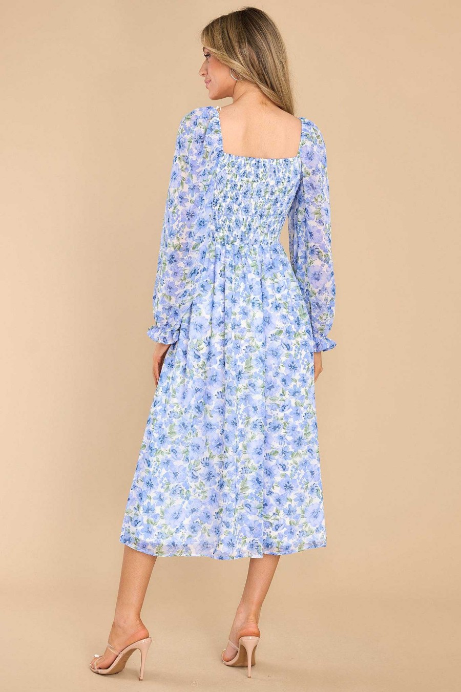 Clothing Red Dress Midi Dresses | What A Sweetheart Floral Print Midi Dress Blue