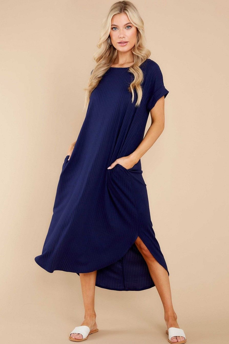 Clothing Red Dress Midi Dresses | Come Away With Me Midi Dress Navy