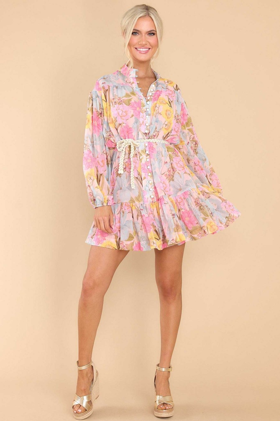 Clothing Red Dress Mini Dresses | Oh So Delicate Multi Floral Dress Pink