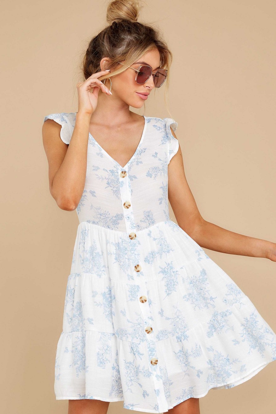 Clothing Red Dress Mini Dresses | Hopelessly Devoted Print Dress Light Blue