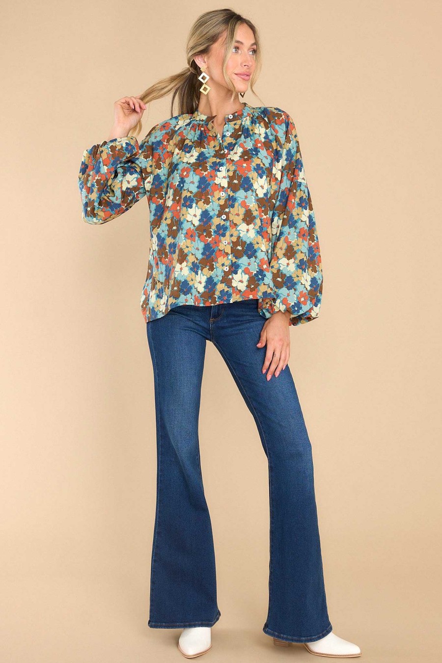 Clothing Olivia James The Label Blouses & Shirts | Emory Fleur Multi Top Blue
