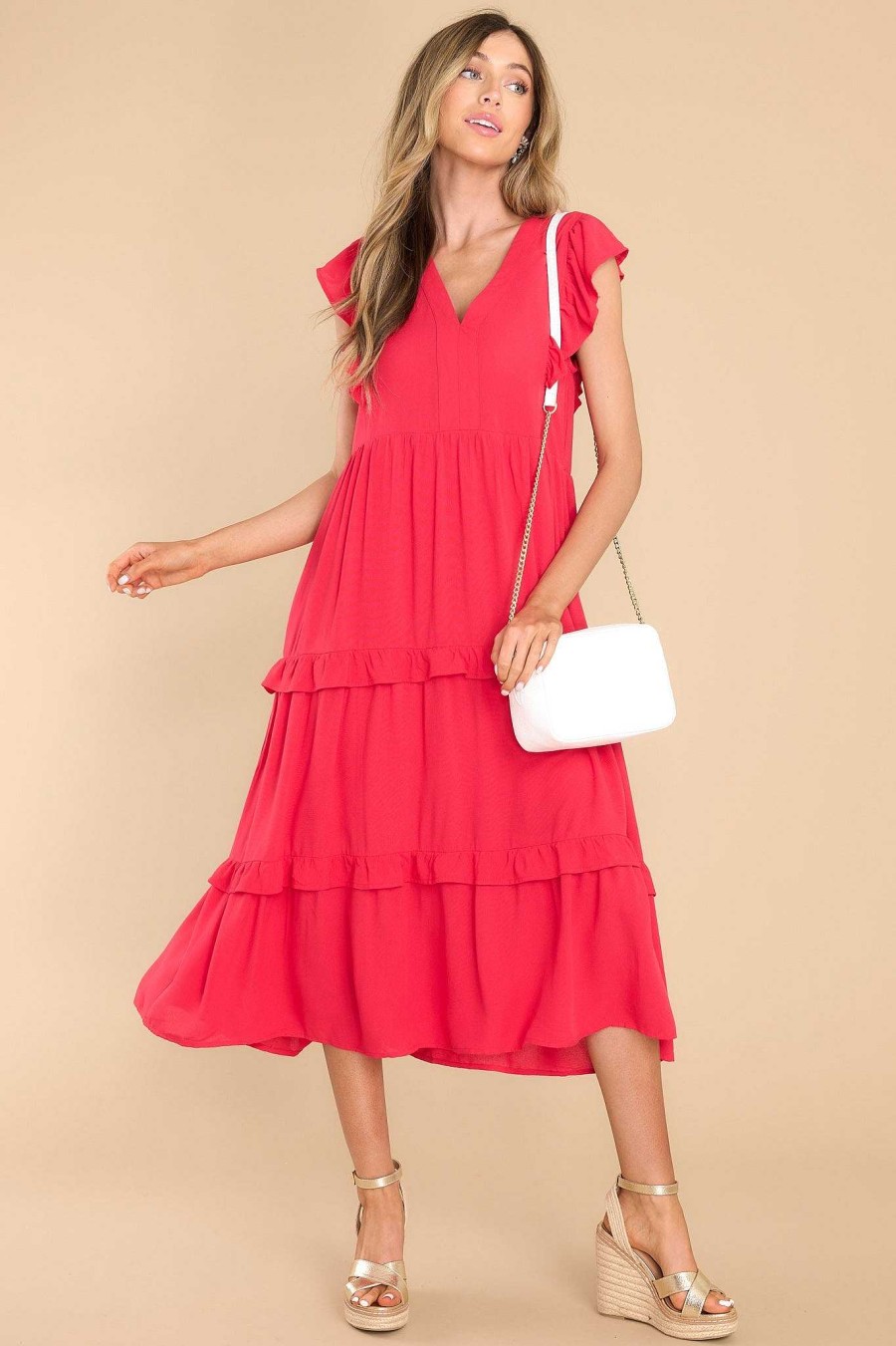 Clothing Red Dress Midi Dresses | First Day Midi Dress Red