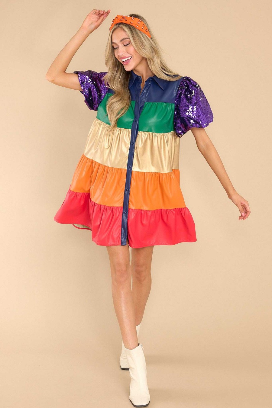 Clothing Red Dress Mini Dresses | All Dolled Up Rainbow Stripe Dress Multi