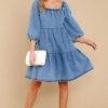 Clothing Red Dress Mini Dresses | Obvious Attraction Denim Dress Blue