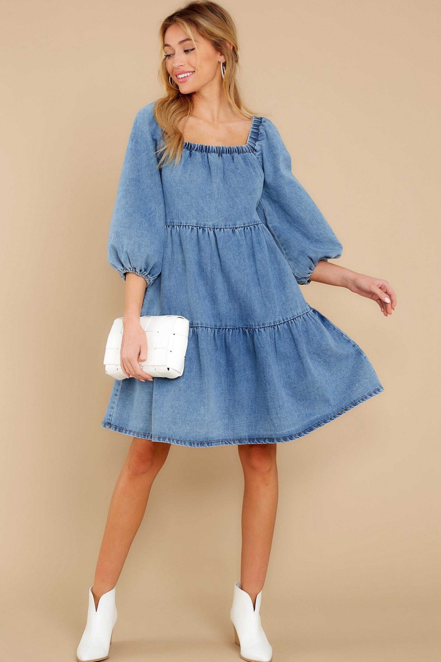 Clothing Red Dress Mini Dresses | Obvious Attraction Denim Dress Blue