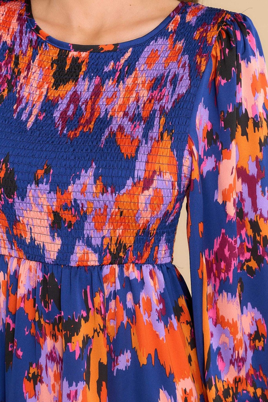 Clothing Red Dress Midi Dresses | So Suddenly Print Midi Dress Navy
