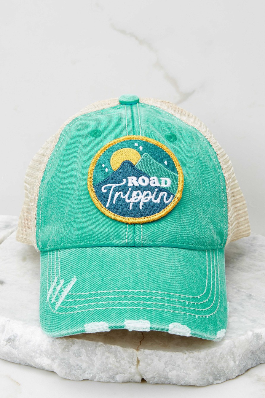 Accessories Red Dress Hats | Starlit Road Trip Distressed Cap Aqua Blue