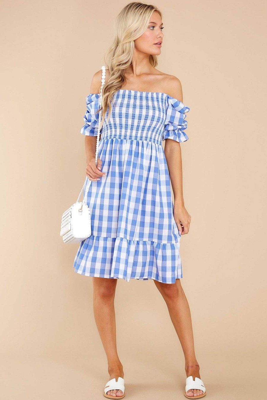 Clothing Red Dress Mini Dresses | Picnic In Paradise Gingham Dress Blue