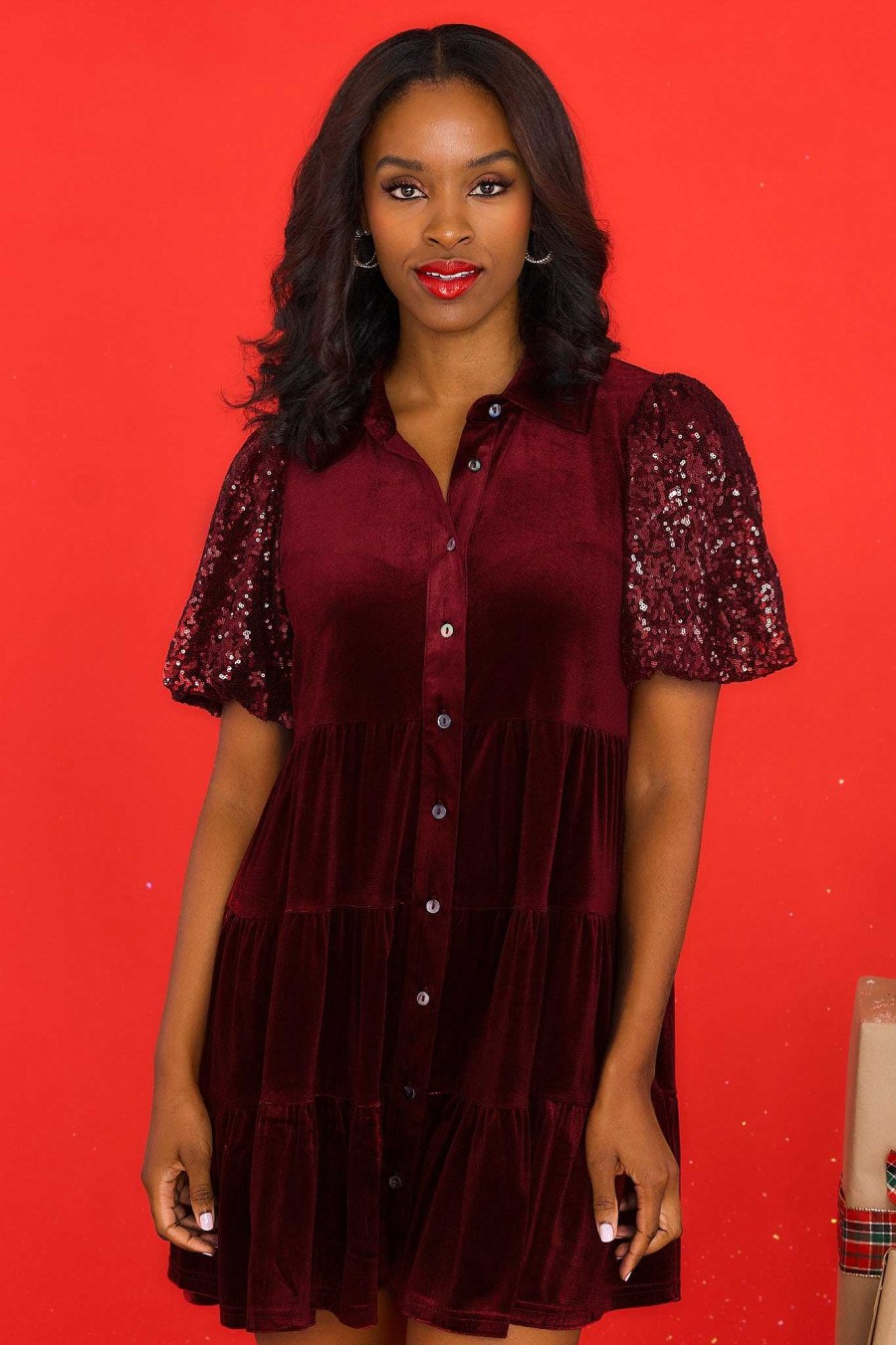 Clothing Red Dress Mini Dresses | Always Here Velvet Dress Wine