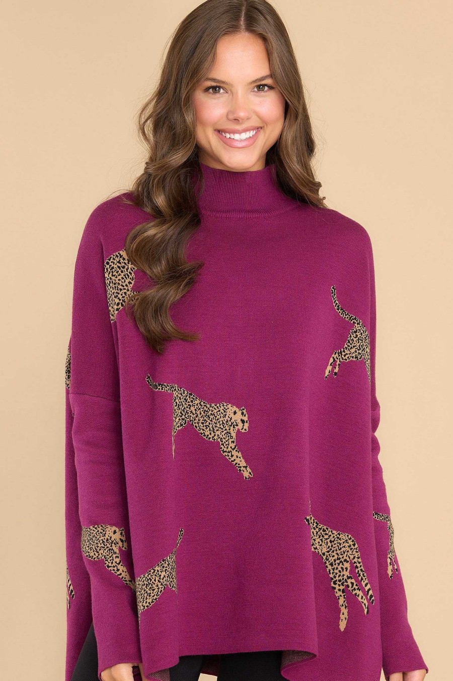 Clothing Red Dress Casual Tops | Queen Of The Jungle Sweater Plum