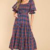 Clothing Aura Midi Dresses | All Is Calm Plaid Maxi Dress Blue