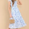 Clothing Red Dress Midi Dresses | Don'T Leave Floral Print Midi Dress Blue
