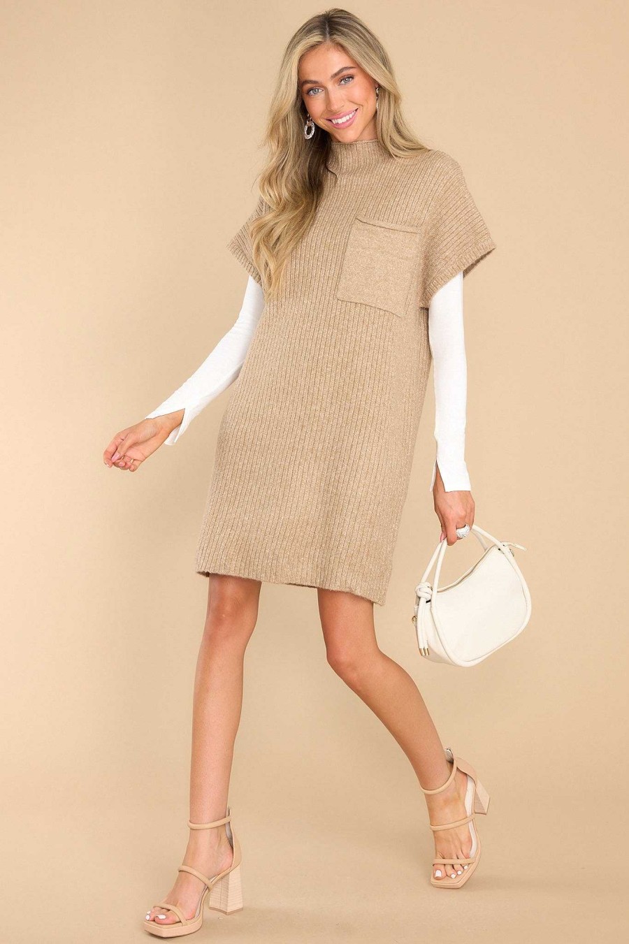 Clothing Red Dress Mini Dresses | Comfy Elegance Sweater Dress Taupe
